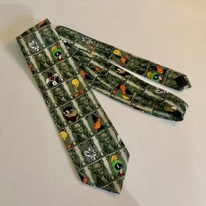 Vintage Looney Tunes‎ Tie Bugs Bunny Daffy Duck Money Print 1997 Warner Bros